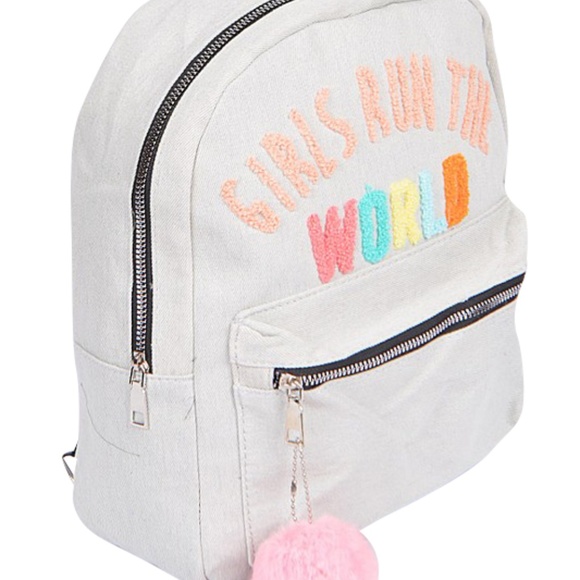 girls run the world denim wash back pack